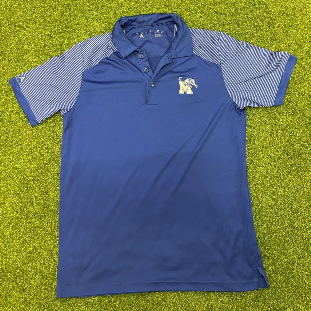 Memphis Tigers Mens Blue Striped Sleeve Performance Polo Shirt Medium